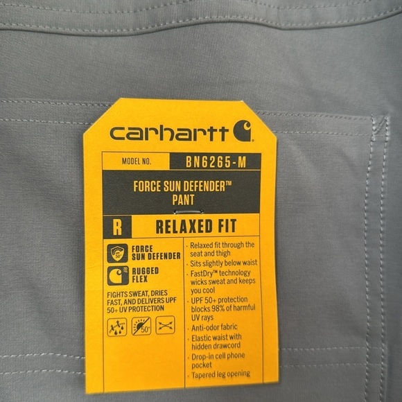 Carhartt pants gray medium tall force sun defender relaxed fit rugged flex NEW - Picture 4 of 6